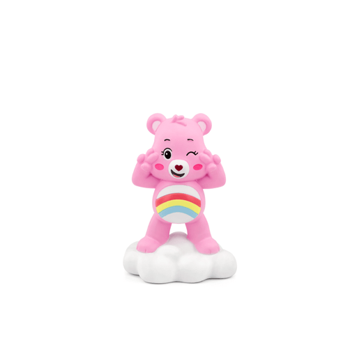 Pink Care Bears Cheer Bear Tonie figure with rainbow on belly standing on cloud