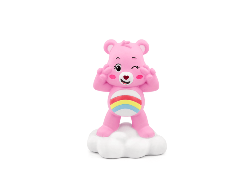 Pink Care Bears Cheer Bear Tonie figure with rainbow belly standing on white cloud