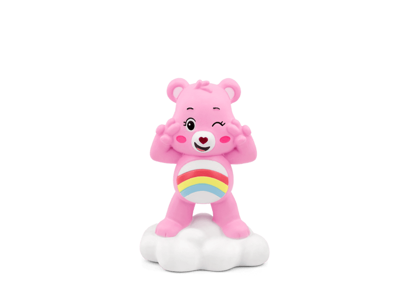 Pink Care Bears Cheer Bear Tonie figure with rainbow belly standing on white cloud