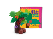 Tonie Chicka Chicka Boom Boom figurine with coconut tree design next to colorful book cover