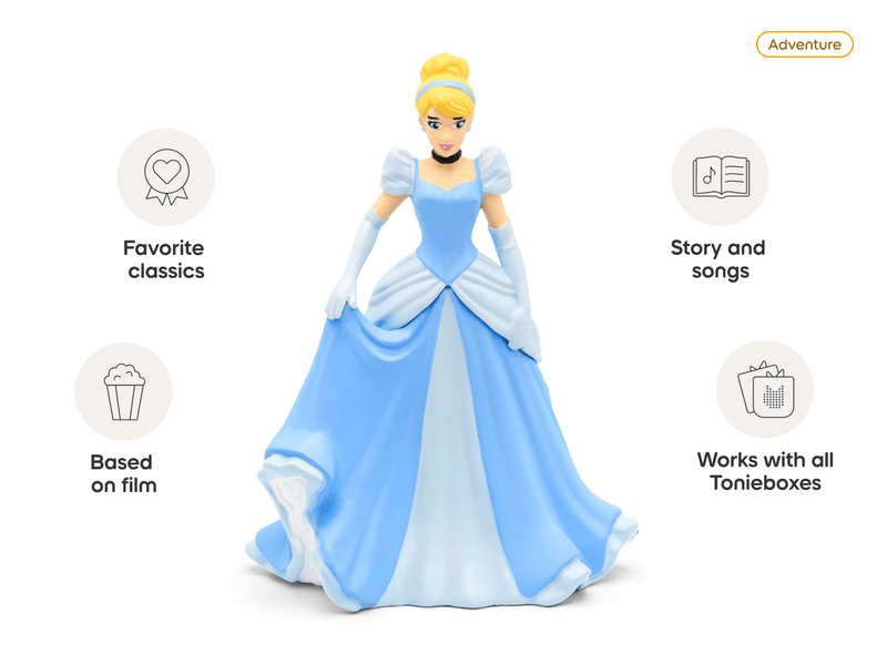 Tonie Disney Cinderella figurine in blue dress with product features highlighted