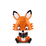 Orange fox Tonie character with black ears and white chest sitting upright
