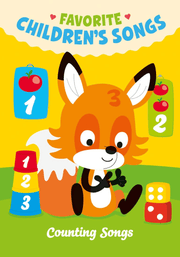 Colorful children's counting songs album cover featuring cartoon fox with numbered blocks and dice