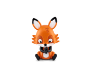 Orange fox Tonie figurine with black ears sitting against green background