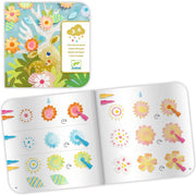 DJECO Create with Paper craft kit showing colorful packaging and instruction pages with flower designs