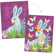 DJECO paper craft kit showing before and after bunny art projects with butterflies