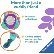Toy with crinkle effects and reflective surface, labeled 'More than just a cuddly friend' by Ravensburger.