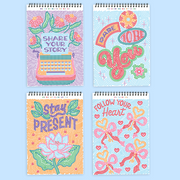 Four spiral-bound dot art activity books with colorful dotted designs and inspirational text