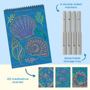 FlowArt dot-by-letter coloring book with ocean-themed designs and double-sided markers