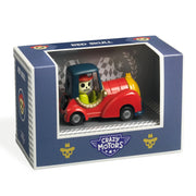 DJECO Crazy Motors Red Skully toy car with skull driver in packaging