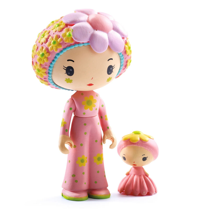 DJECO Tinyly Florie & Bloom two pink flower-themed articulated figurines on white background