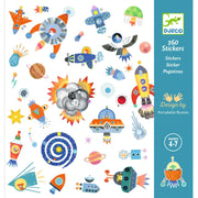 DJECO Interstellar space-themed sticker pack with 160 colorful cosmic stickers including rockets, planets, and spaceships