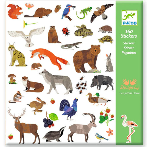 DJECO 160-piece fauna animal sticker sheets featuring forest and woodland creatures