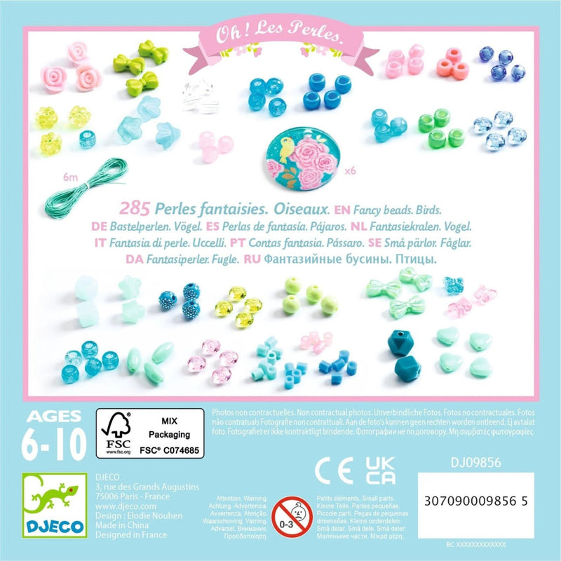 Packaging of a children's craft kit with colorful beads and accessories on a light blue background.