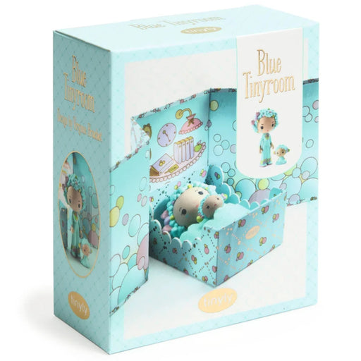 Blue figurine toy with packaging featuring 'Blue Tinyroom' branding on a white background.