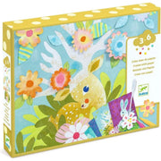 Children's craft kit packaging with a deer and flowers design, featuring Djeco branding.