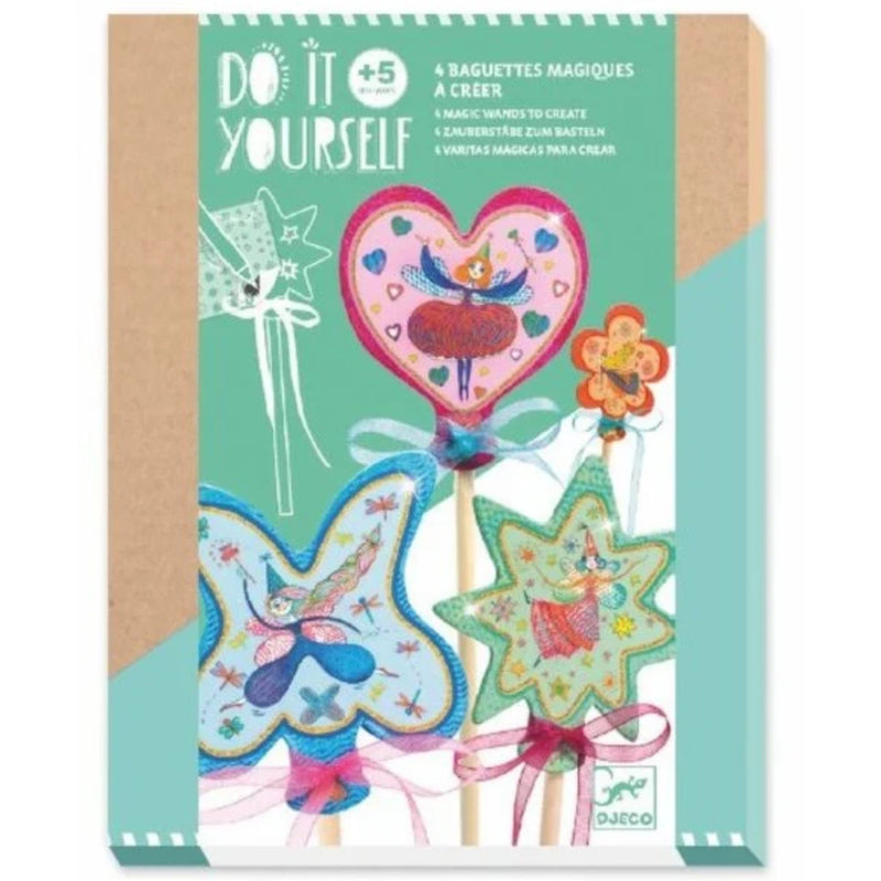A children's craft kit package labeled 'DO IT YOURSELF' with illustrated magic wand and star-shaped bunnies. The front shows a mint green panel with colorful drawings of decorated bunnies and text indicating 4 bunnies can be created, plus the Joco logo at the bottom right.