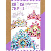Packaging of mosaic tiaras with 'Do It Yourself' text and colorful designs.