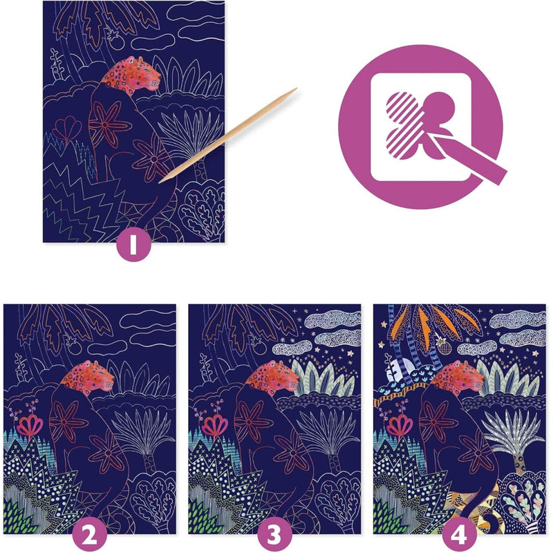 Four individual scratch cards from the Lush Nature series showing progress from the first to the fourth.  