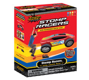 Stomp Racers single-car package with red air-powered race car, stomp launcher, ramp and decals.