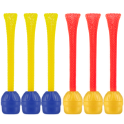Six colorful foam dart refills with yellow and red mesh tubes and blue/yellow bases