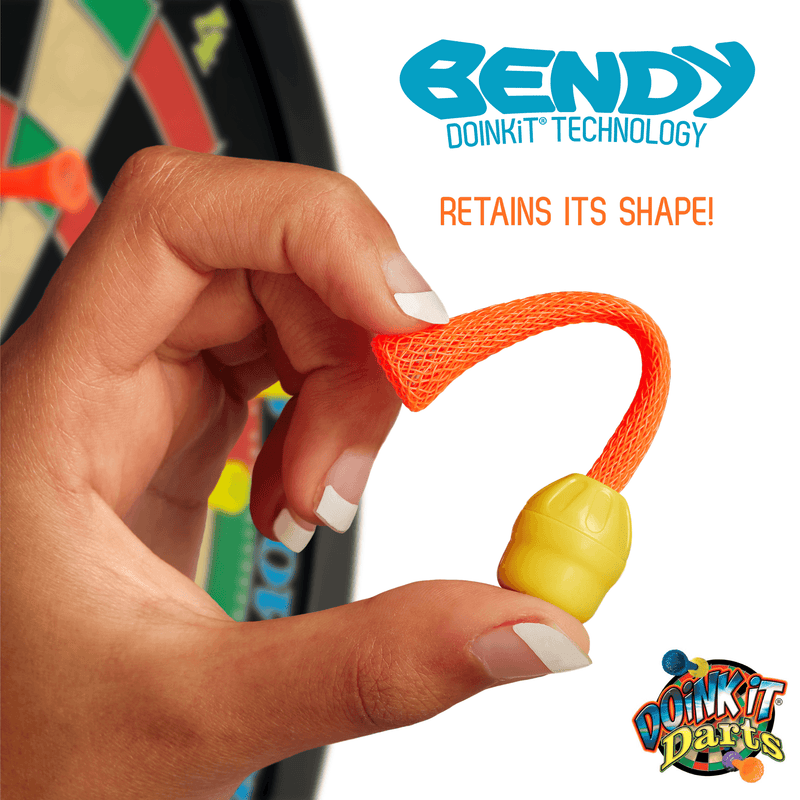 Close-up of orange Doinkit Darts refill showing bendable mesh tube technology
