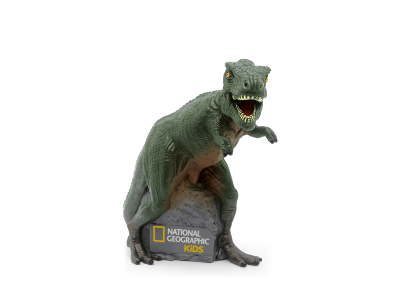 Green dinosaur figurine Tonie with National Geographic Kids branding on rock base