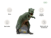 National Geographic Kids dinosaur Tonie figurine on white background with feature icons