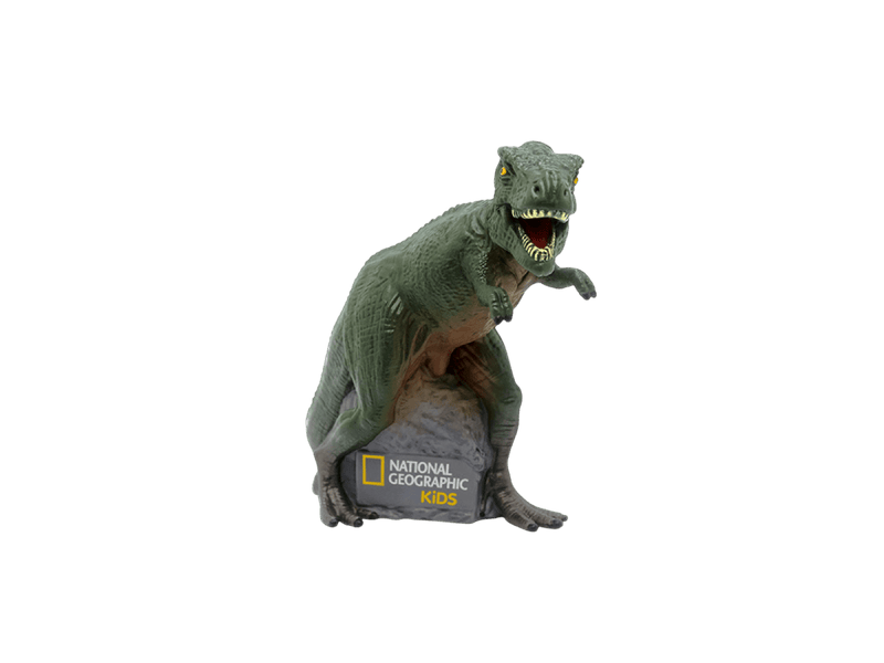 Green T-Rex dinosaur Tonie figurine with National Geographic Kids branding on base