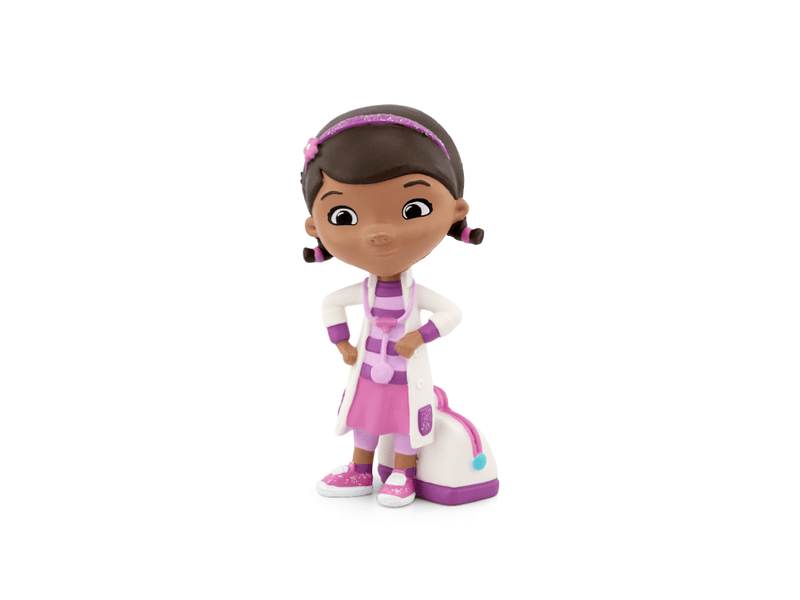 Doc McStuffins Tonie figure in white doctor coat with purple accents and stethoscope