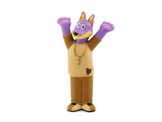 Purple dog character Tonie figure wearing brown outfit with gold chain on white background