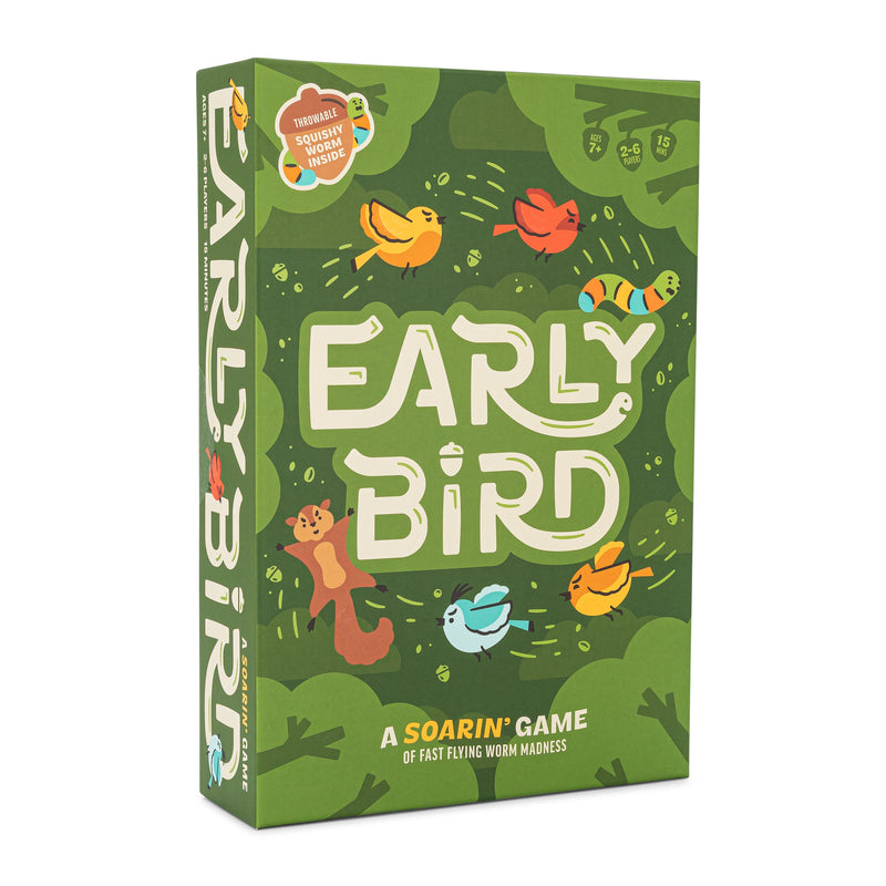 Early Bird board game box by Hootenanny Games with colorful birds on green background
