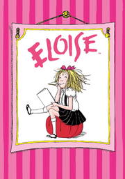 Eloise Tonie character illustration on pink striped background showing blonde girl with book