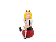 Tonie Eloise figurine with blonde hair, red bow, sitting on red apple holding book