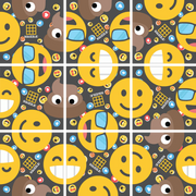 Colorful emoji-themed puzzle pattern with various smiley faces and emotional expressions