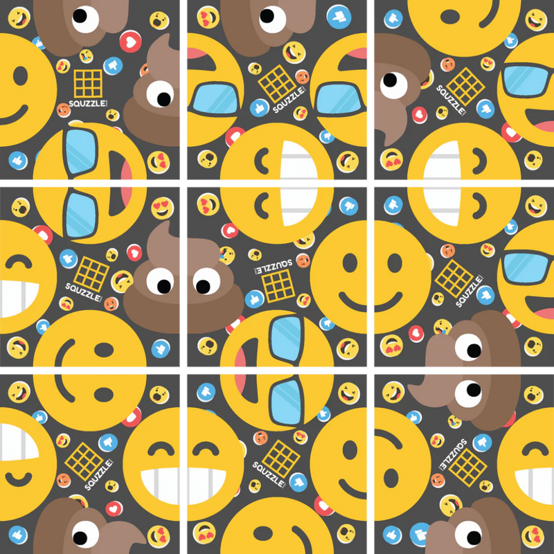 Colorful emoji-themed puzzle pattern with various smiley faces and emotional expressions