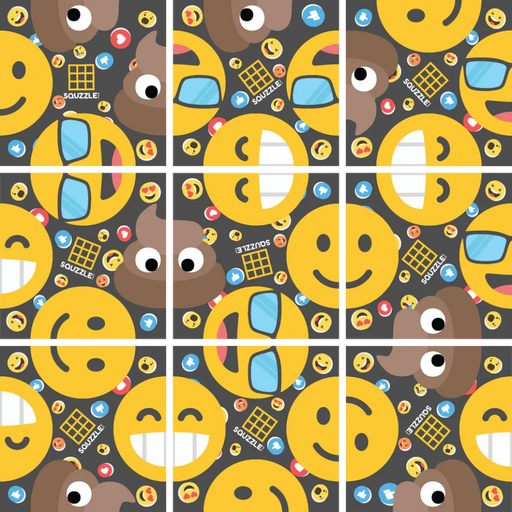 Colorful emoji-themed puzzle pattern with various smiley faces and emotional expressions