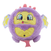 Purple furry Fart Monster Cheeky plush toy with yellow face and pink spikes