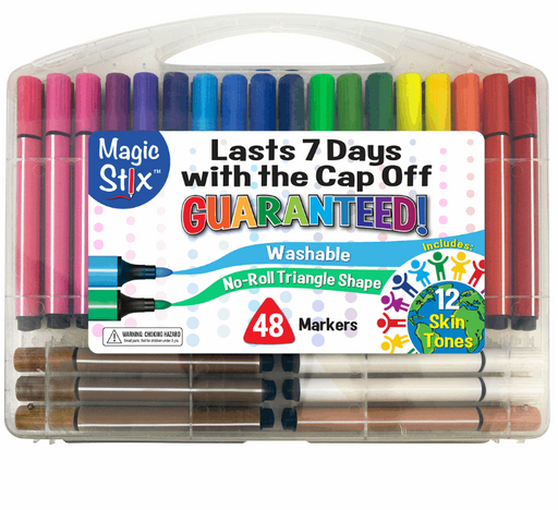 Magic Stix 48-pack markers in clear case with colorful triangular tips