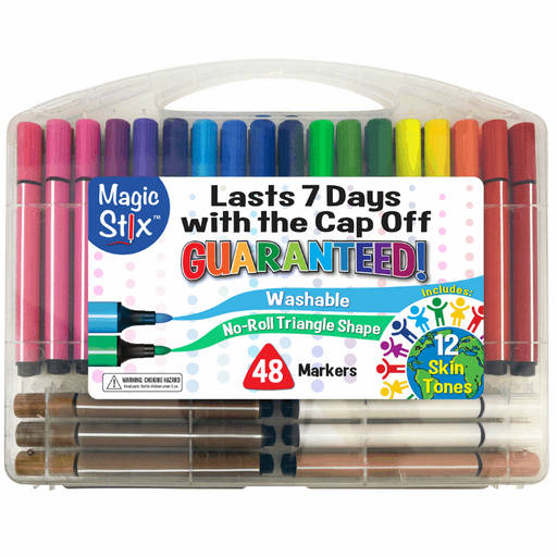 Magic Stix 48-pack markers in clear case with colorful triangular tips