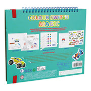 Floss & Rock Cars Color Switch Magic activity book with spiral binding and sample pages