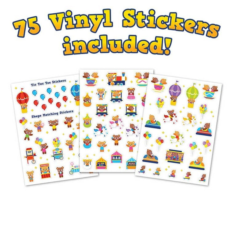 Three sheets of colorful stickers with text indicating 75 vinyl stickers included.