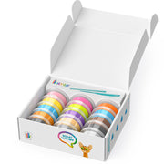 An open white cardboard box containing multiple small plastic tubs of colorful sculpting clay. The box has printed branding and graphics, including the text 'HEY CLAY' and 'SCULPT WITH APP'.