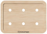 The PlayTab Board from is a rectangular wooden toy tray with rounded corners, featuring six circular cutouts and the 'Fat Brain Toy Co.' logo printed at the bottom center, shown on a plain white background.