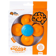 Fat Brain Toy Co. Whirly Squigz silicone spinner toy in its retail packaging.