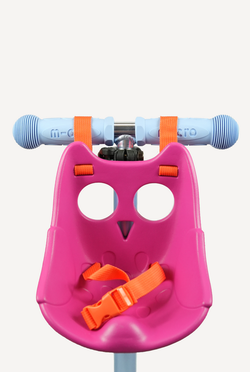 Pink Scootaseatz seat attachment with owl design for Micro Kickboard scooter