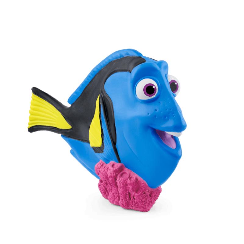 Blue Dory fish character Tonie figurine with yellow fins and pink coral base