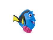 Blue Dory character Tonie figurine on pink coral base with transparent background