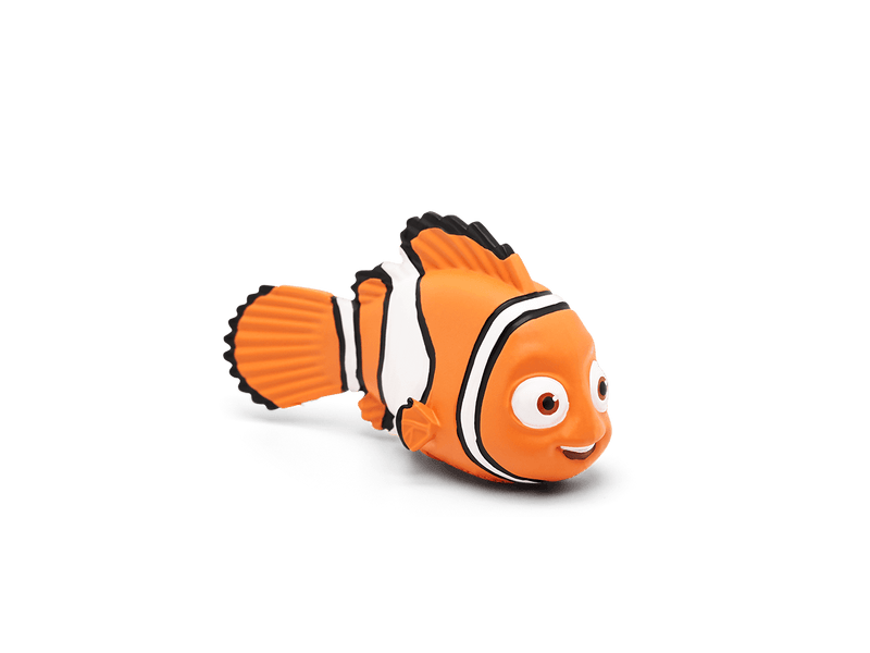 Orange clownfish Nemo Tonie figure on green background with shadow