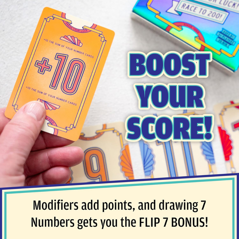 Card game modifier card held by a hand with text 'Boost Your Score!' and promotional message.